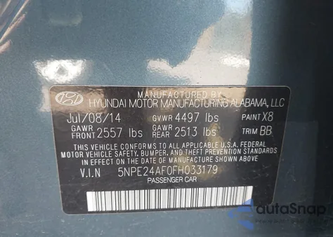 2015 Hyundai Sonata Se из США, поврежденный, VIN 5NPE24AF0FH033179